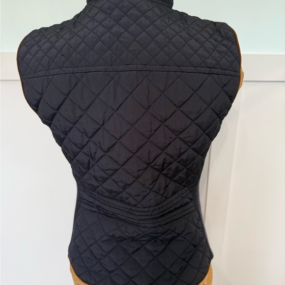 Zara Womens Quilted Vest Size Medium Navy Blue Full Zip Pockets Mock Buckle Neck - Picture 3 of 14